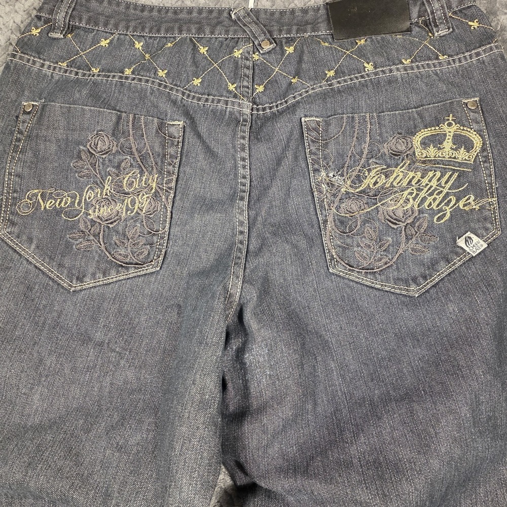 Johnny Blaze Men's Jeans 38x31 Baggy Dark Wash Embroidered Crown Y2K Hip‎ Hop
